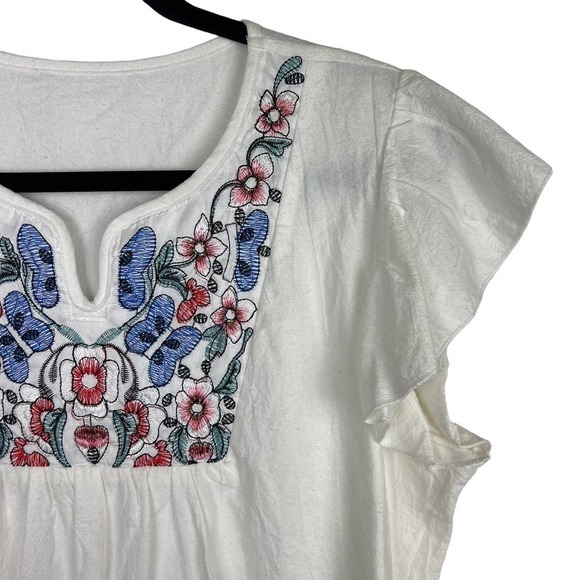 Floral Embroidered Ruffle Sleeve Blouse Size L - Picture 2 of 5